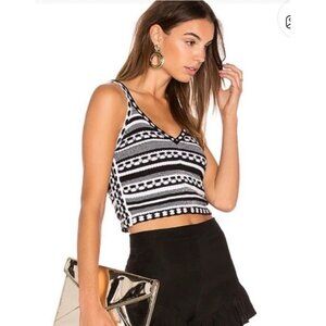 Alice + Olivia Knit Crop Top Tank Small Black White V Neck EUC Boho Crockett
